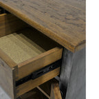 Close-up of the Barber 2 Door Sideboard showing mango wood drawer and brushed steel detailing
