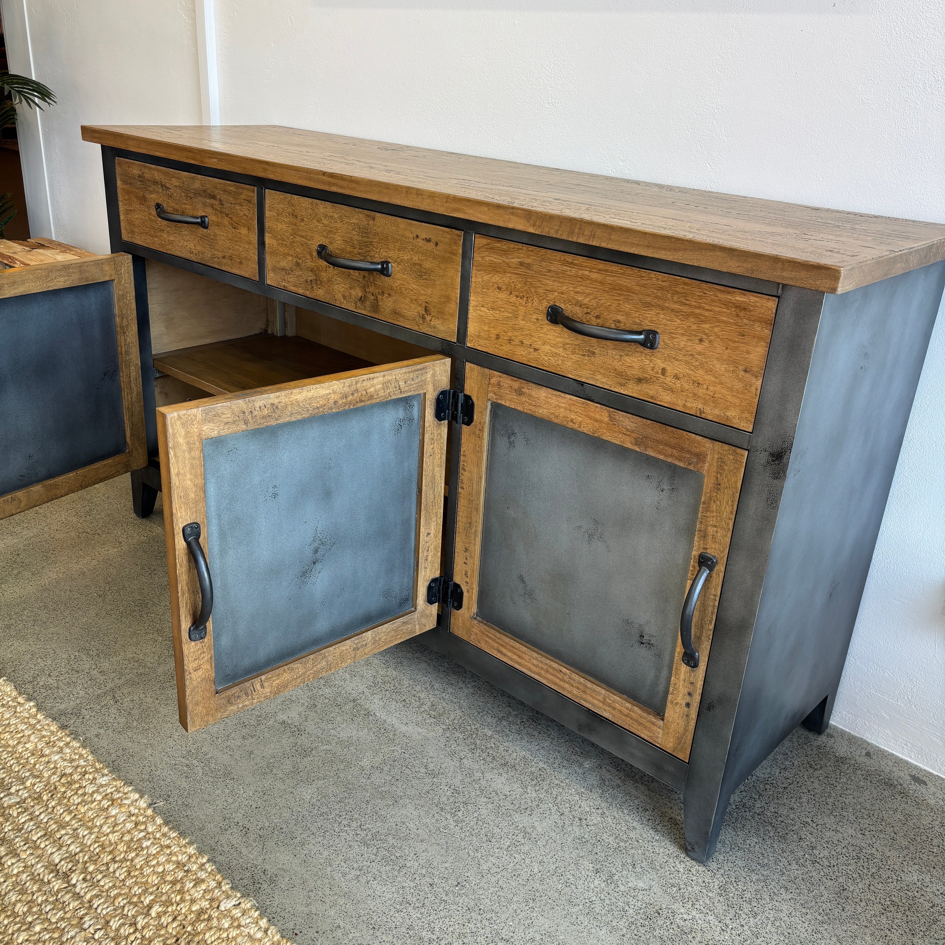 Barber 3 Door Sideboard with doors open showing spacious internal storage