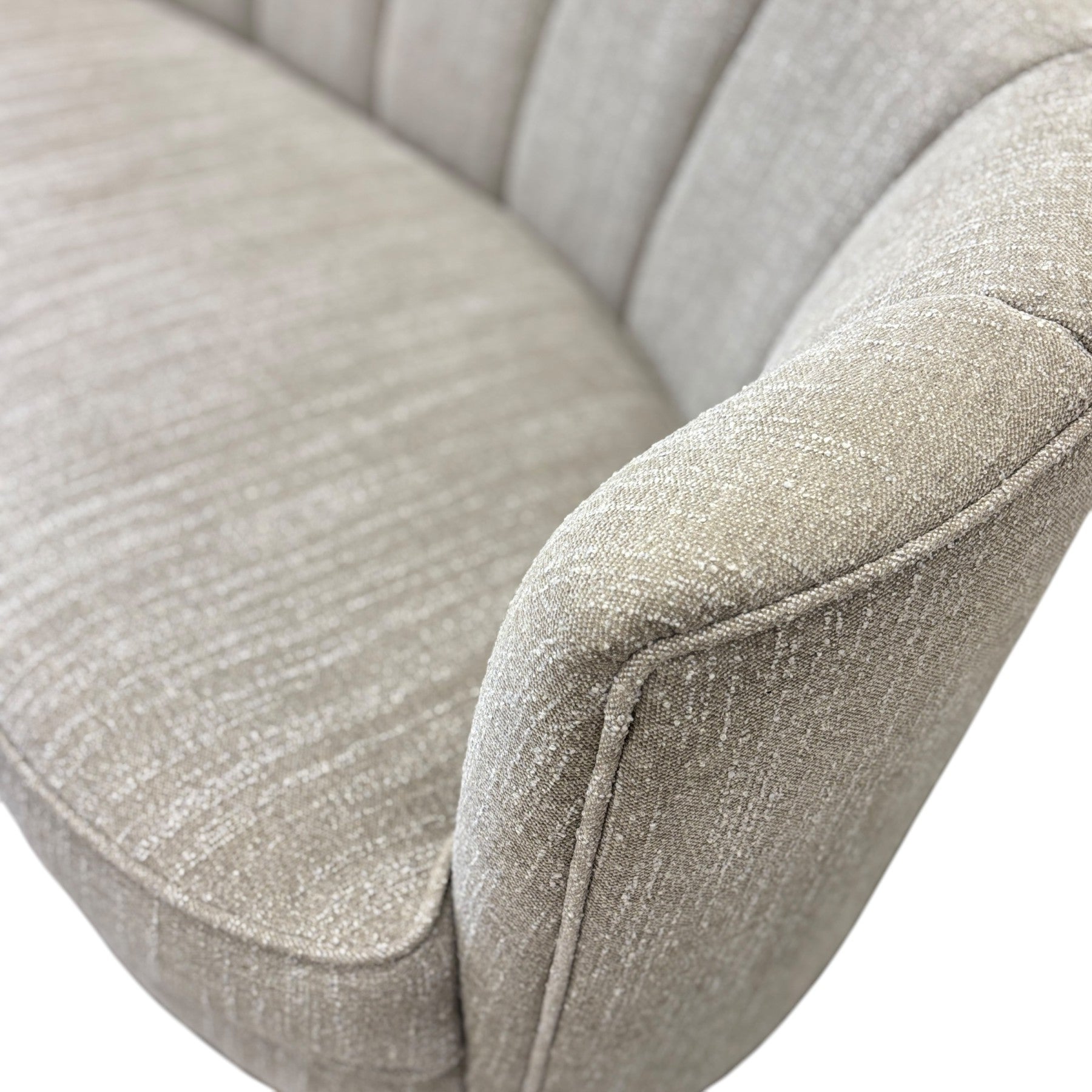Close-up of the Bardot Sofa's Stone woven fabric, highlighting the textured upholstery and quality finish.