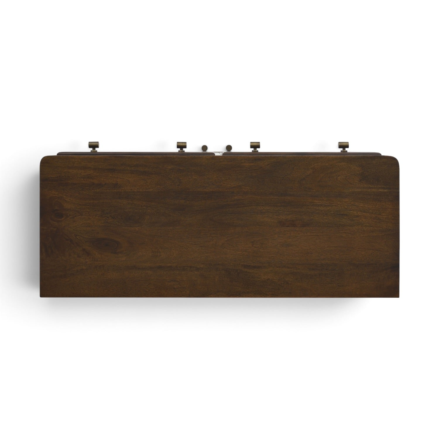 Front view of the Byron 2 Door Sideboard in Antique Brown mango wood with two drawers, two cupboard doors and tapered legs.