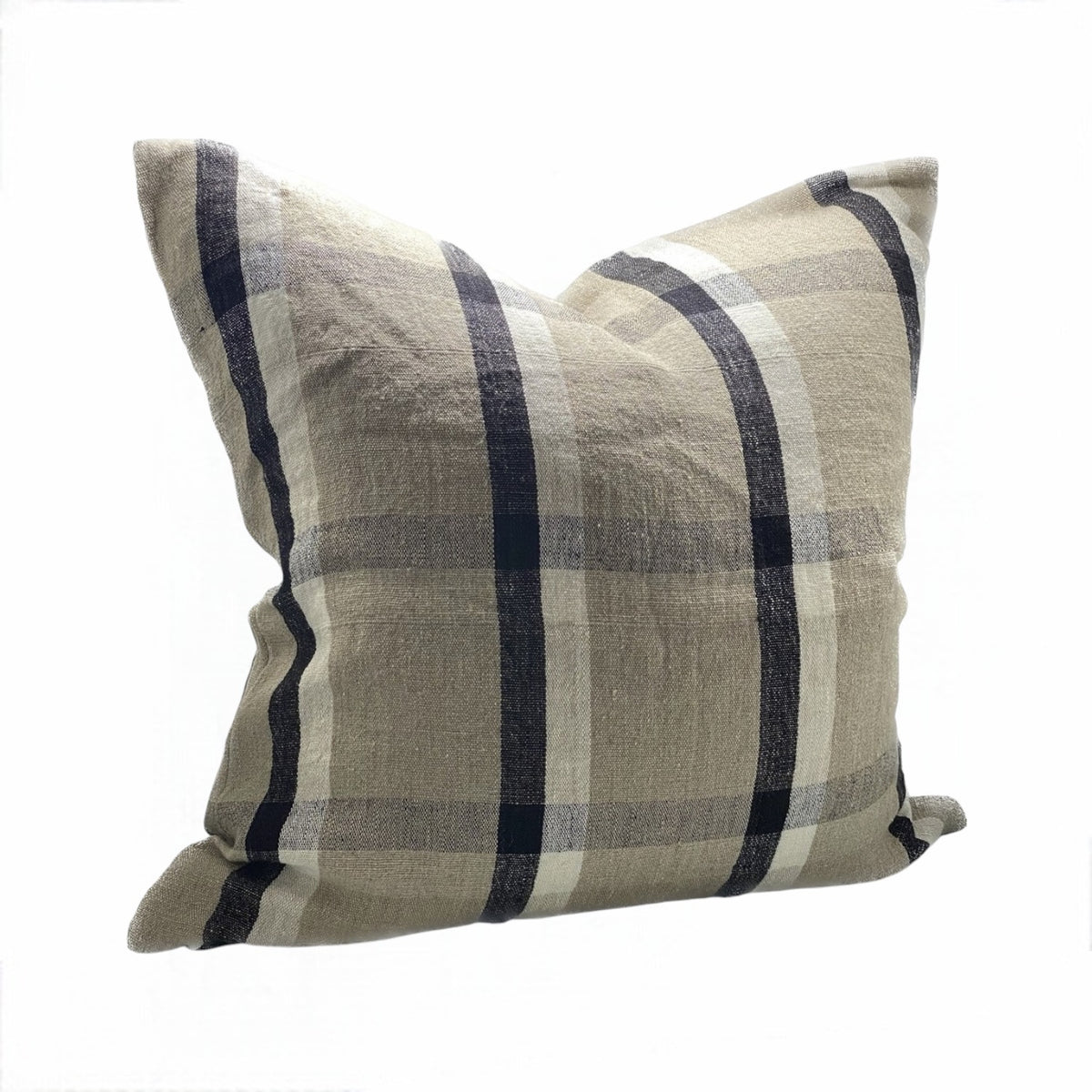 Cambridge Cushion in natural, black and ivory featuring a classic check pattern in 100% linen