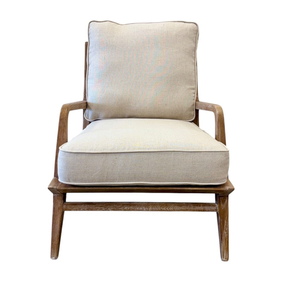 Cameron Chair in Natural with a solid timber frame and soft linen blend upholstery.