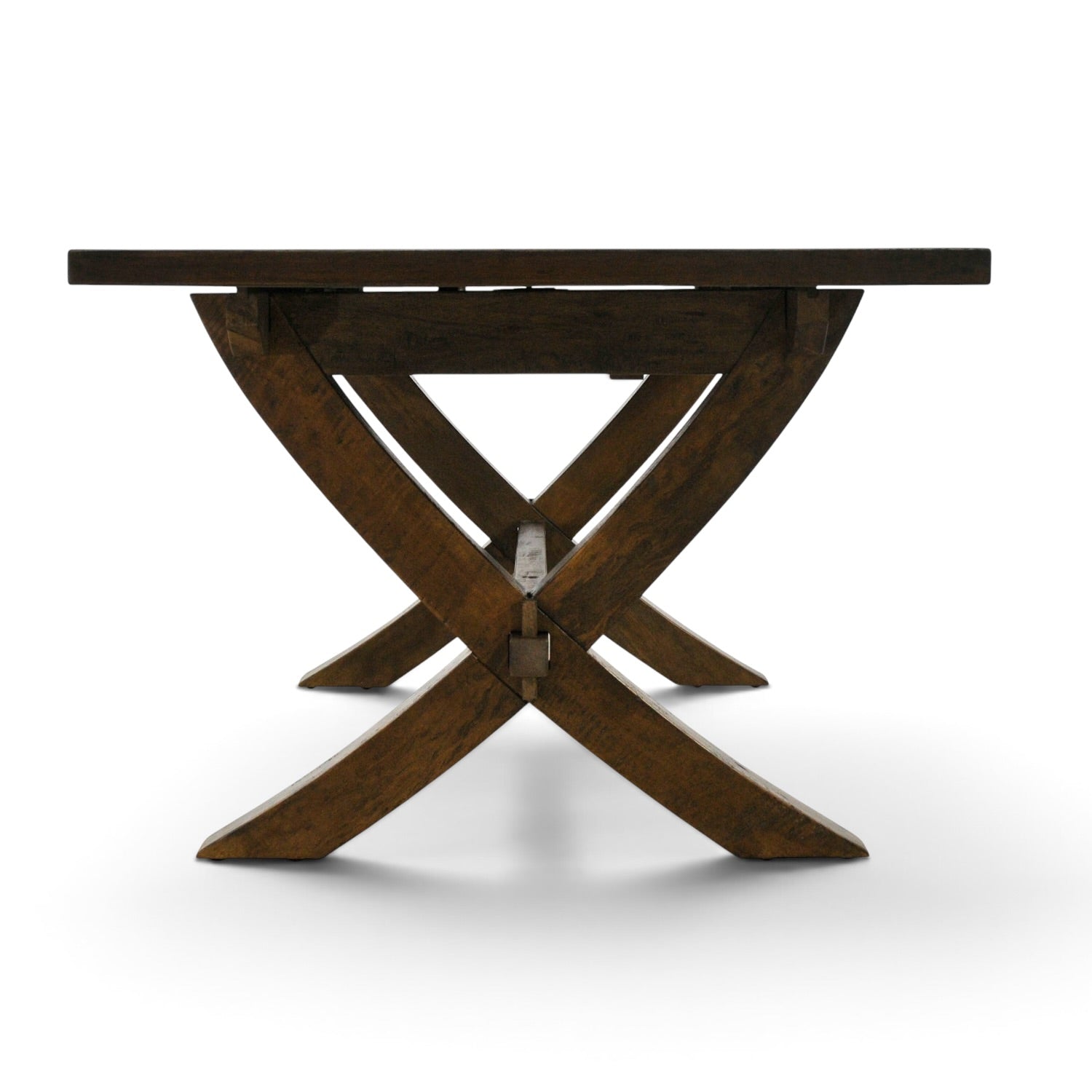 End view of the Cross Leg Extension Dining Table showing the distinctive solid timber cross-leg design.