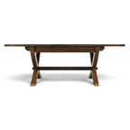 Side view of the Cross Leg Extension Dining Table showing the solid timber top, cross-leg base and central support stretcher.