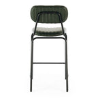 Rear view of the Datsun Bar Stool featuring the black powder-coated metal frame and padded upholstered backrest.