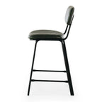 Side view of the Datsun Bar Stool highlighting its slim black metal frame, comfortable seat and 65cm seat height for standard kitchen benches.