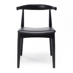 Black Elbow Dining Chair front view with curved oak backrest and black upholstered seat