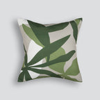Elena Indoor Outdoor Cushion in Fern with abstract botanical design in green and neutral tones