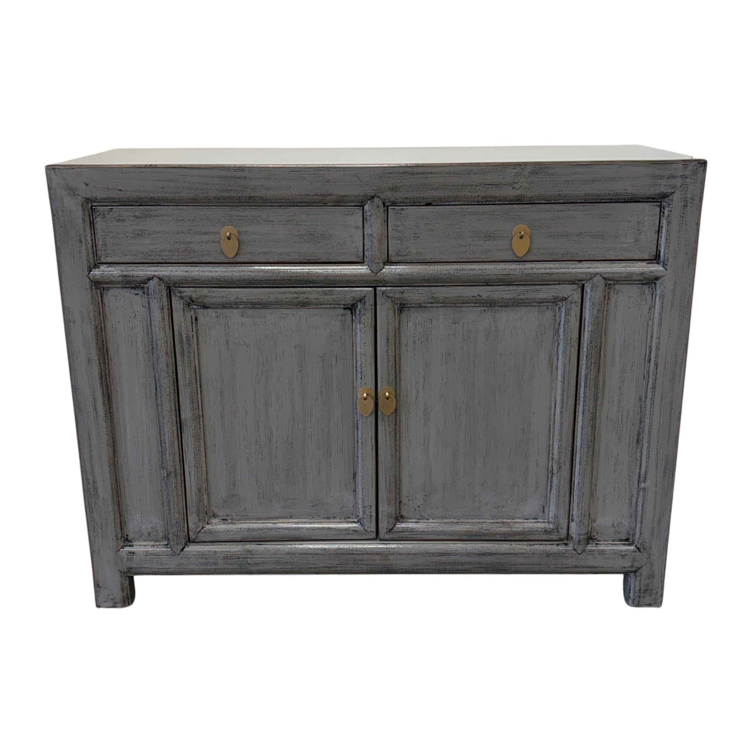 Elliot Sideboard in Glossy Grey showing lacquered pine finish and panelled doors