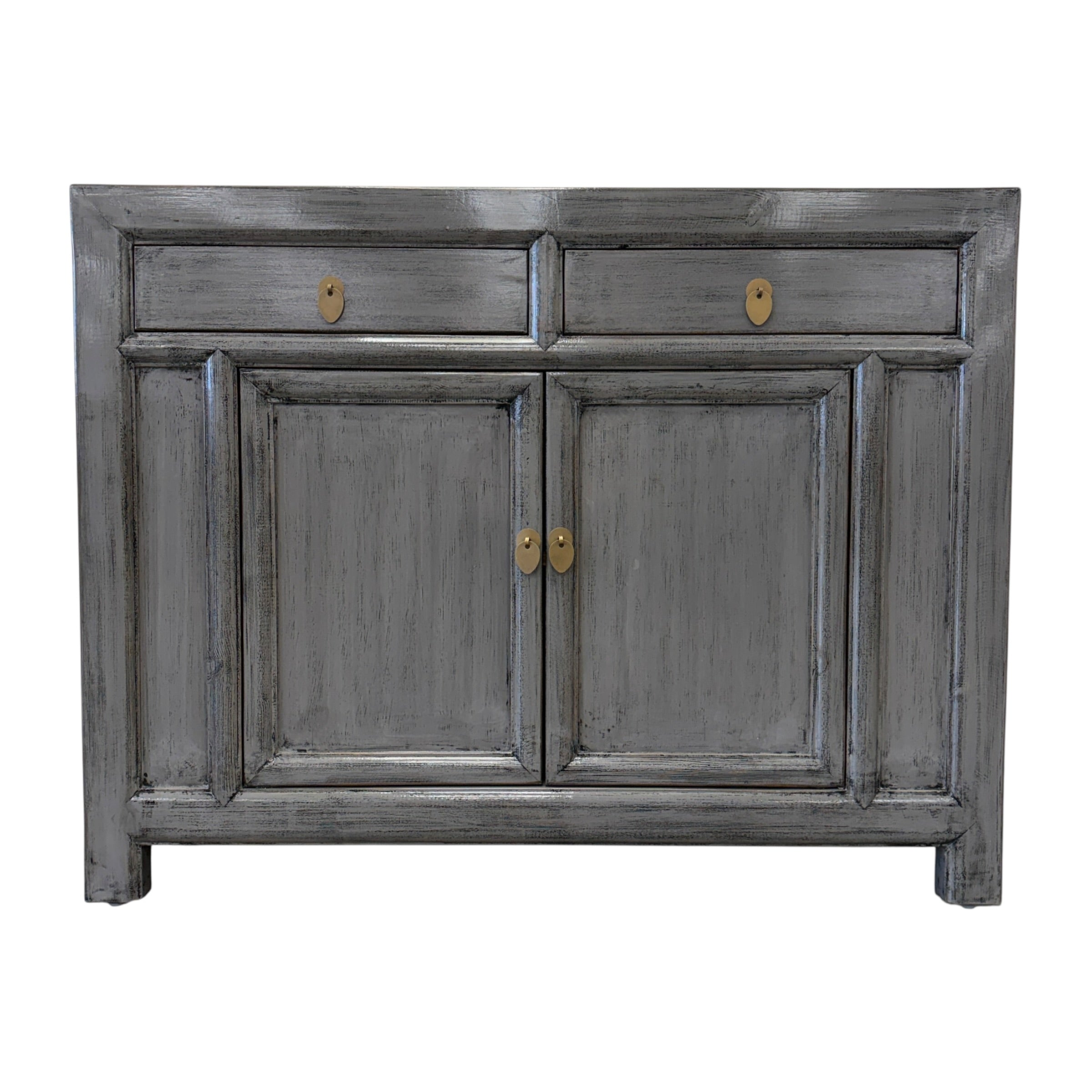 Elliot Sideboard Glossy Grey front view with two drawers and two cupboard doors