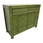 Angled view of Elliot Sideboard Olive Green showing panelled doors and compact profile