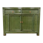 Elliot Sideboard Olive Green front view with two drawers, two panelled doors and brass toned handles