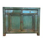 Elliot Sideboard in distressed sea green finish with two doors and two drawers
