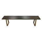 Iron brown mango wood bench with natural grain and rustic free form edge