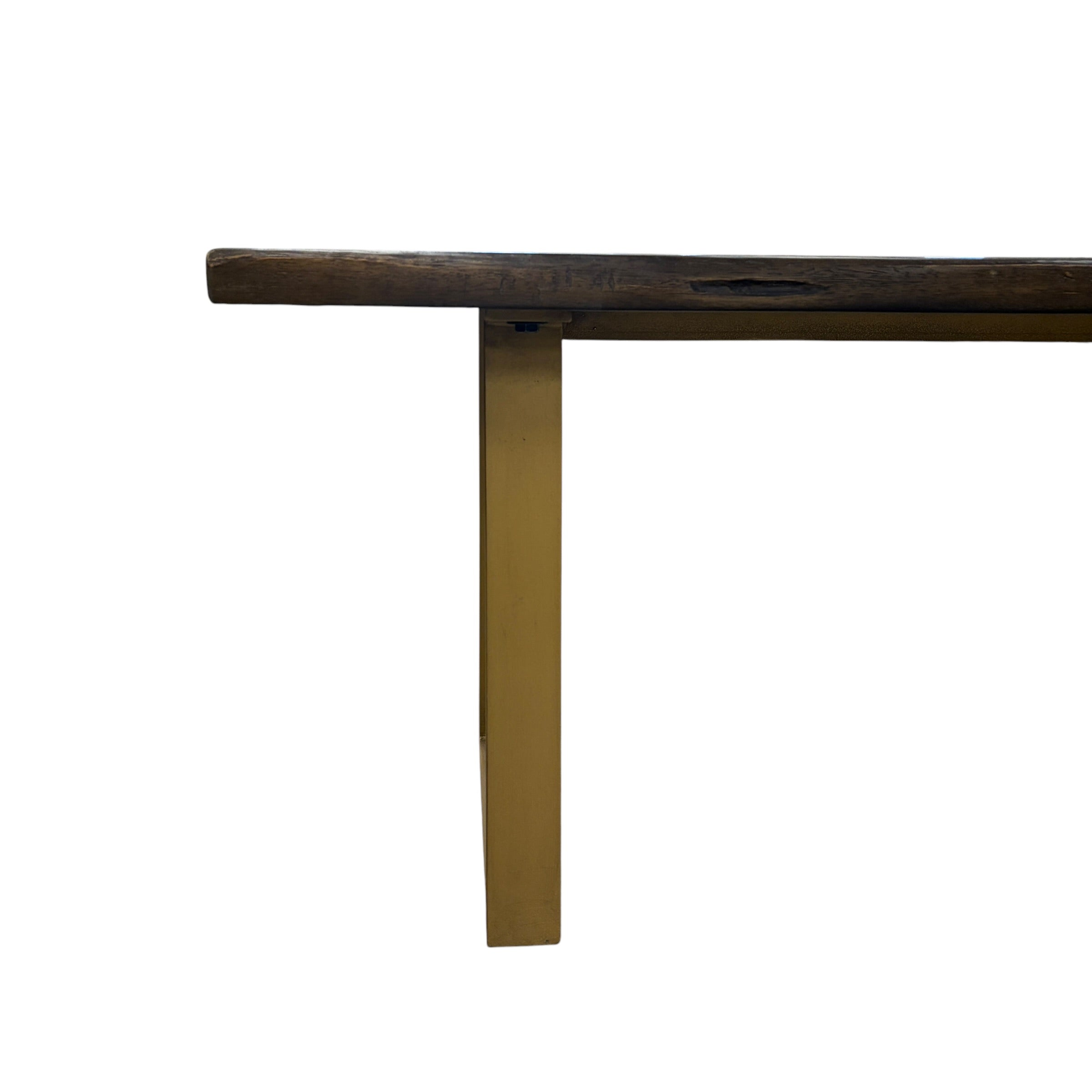 Evolution rustic mango wood dining bench with iron brown finish and gold legs
