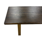 Evolution Bench with long mango wood seat and contemporary gold iron legs