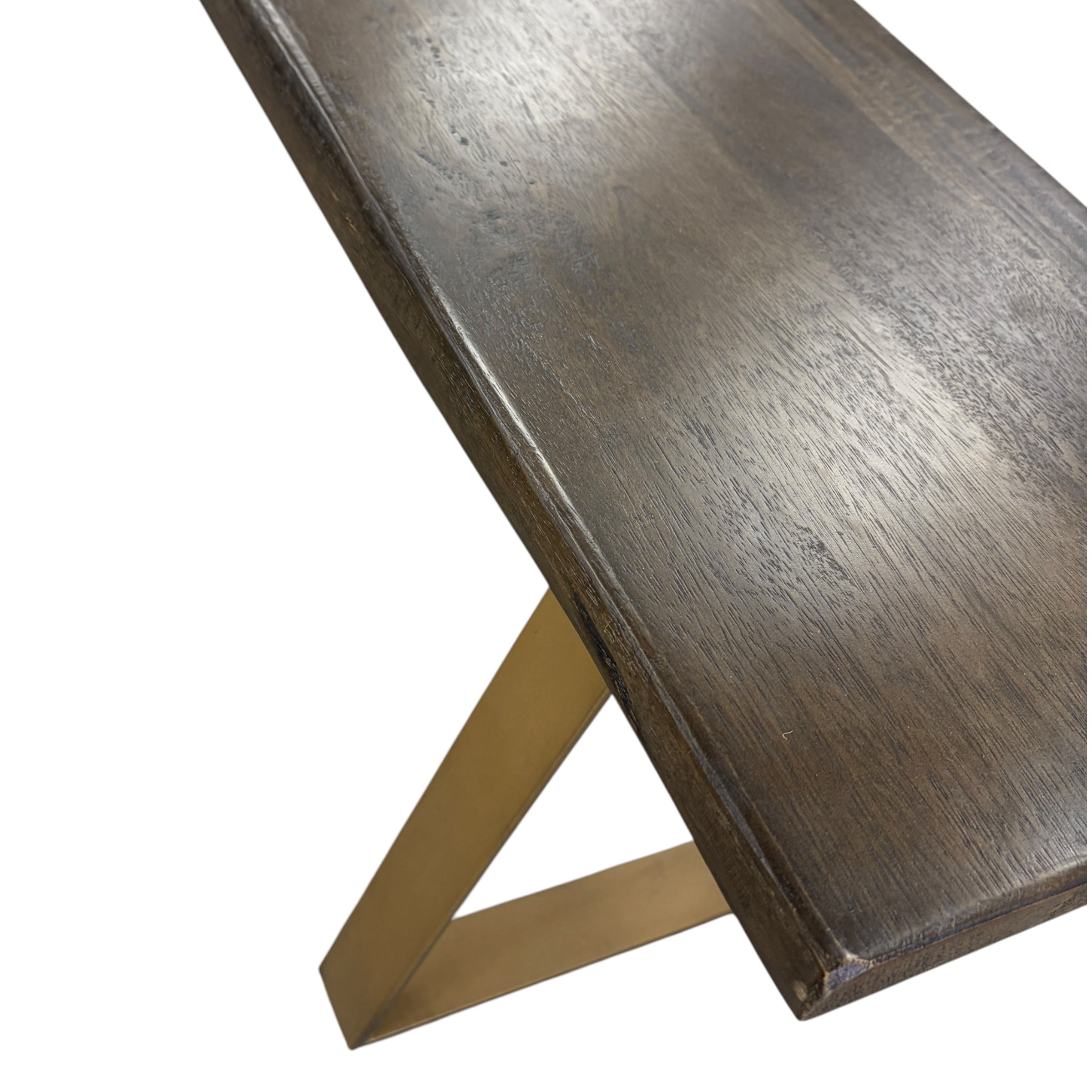Close-up of iron brown mango wood showing natural grain and rustic free form edge