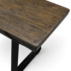 Close-up of the Evolution bench seat showing the rustic Smokehouse mango wood grain and rounded edge