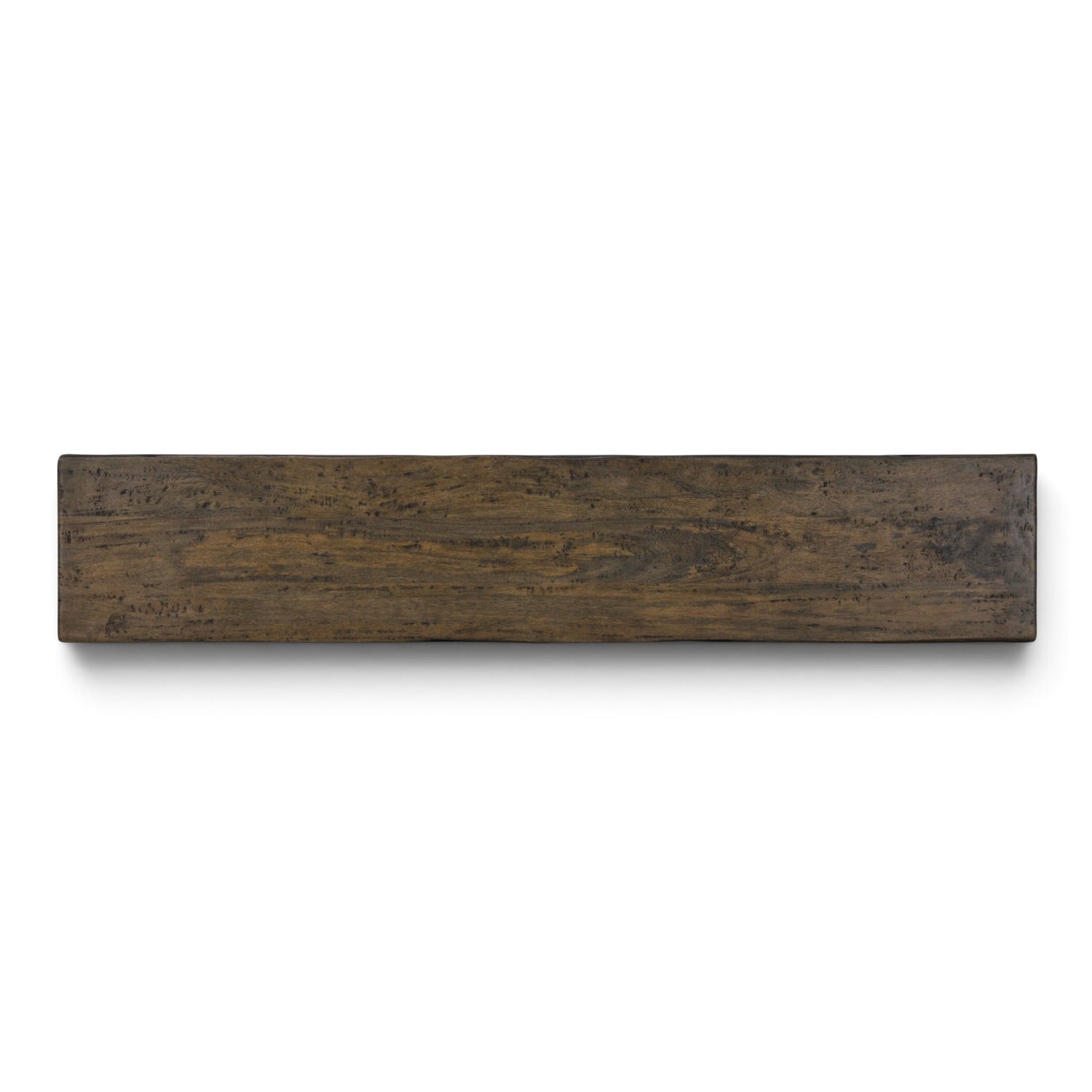 Top view of the Evolution bench seat showing the natural grain and rustic markings of the Smokehouse mango wood