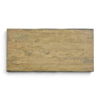 Top view of the Evolution coffee table showing the natural distressed timber grain and live-edge style detail