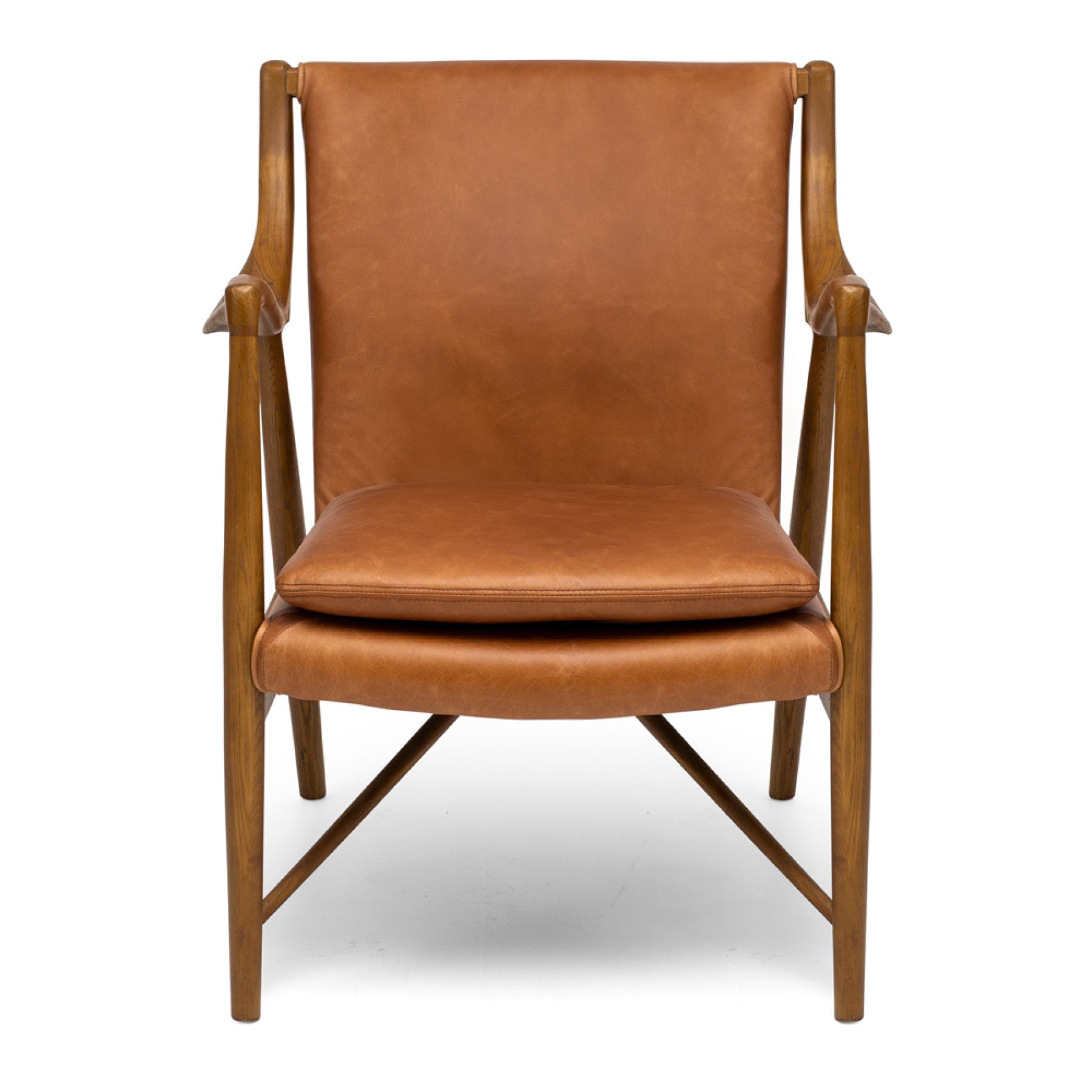 Finn Occasional Chair in Tan with a solid ash timber frame and top-grade aniline leather upholstery.