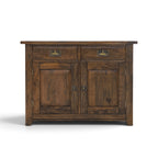 Front view of the Flint 2 Door Sideboard in Albany solid mango wood with two drawers, two panelled doors and antique-style hardware.
