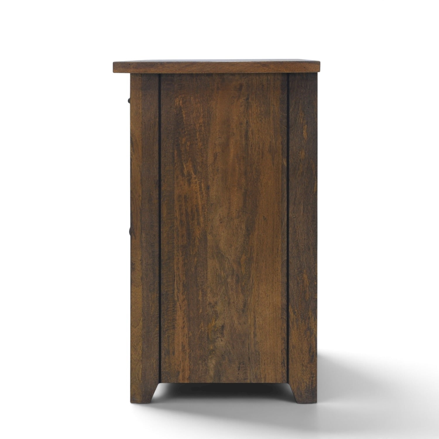 Side view of the Flint 2 Door Sideboard showing the solid mango wood construction and warm Albany finish.