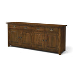 Angled view of the Flint 4 Door Sideboard showing its Albany finish, solid mango wood construction and natural timber grain.