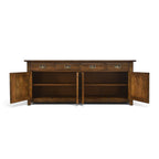 Flint 4 Door Sideboard in Albany with doors open, showing the generous internal shelving and four storage drawers.