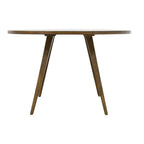 Front view of the Florence Round Dining Table in Natural, showcasing its solid mango wood construction, round tabletop and tapered legs.