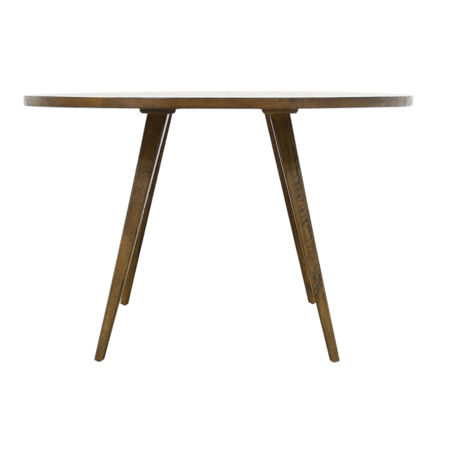 Front view of the Florence Round Dining Table in Natural, showcasing its solid mango wood construction, round tabletop and tapered legs.