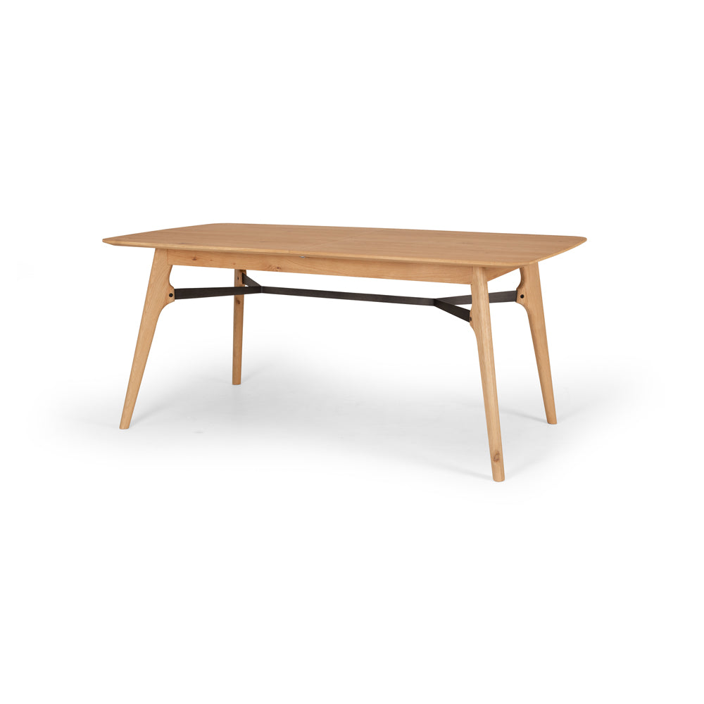 Front view of the Flow Dining Table measuring 200cm x 100cm, showcasing the clean lines, solid oak construction and contemporary design.