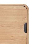 Flow Sideboard Natural cupboard door detail showing rounded corner and black recessed handle