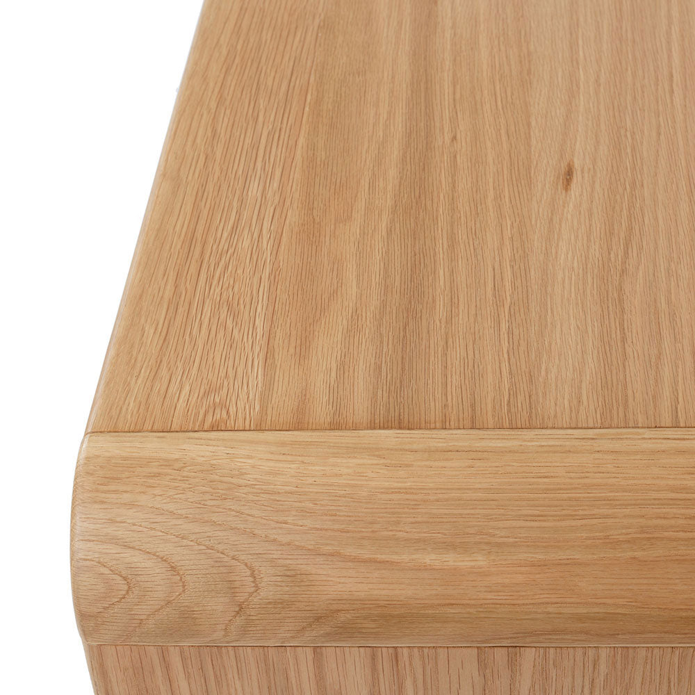Close up of Flow Sideboard Natural showing timber grain and softly rounded edge detail