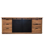 Forged Iron Sideboard in reclaimed oak with black iron sliding doors and six drawers