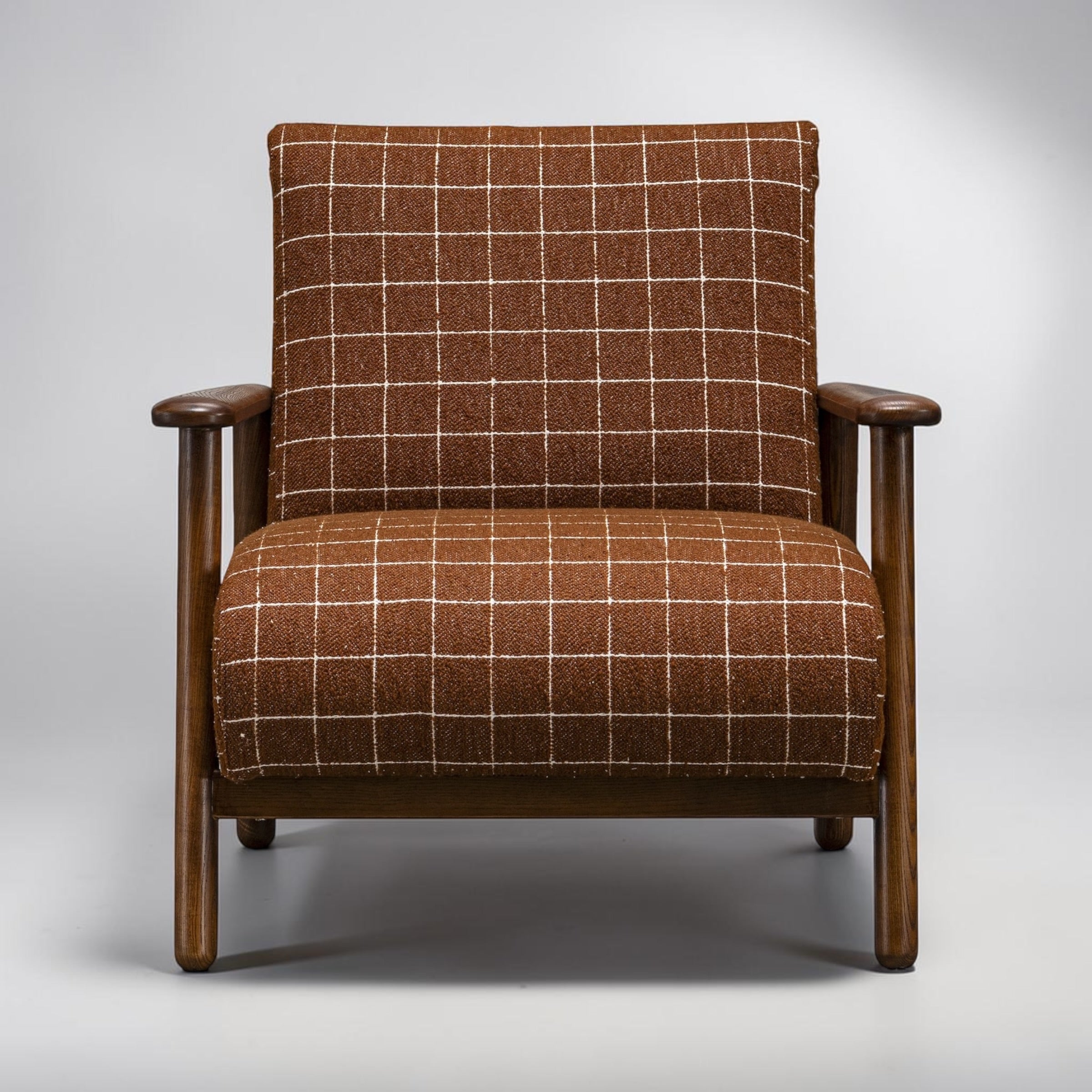Frankie chair in Rust fabric with a contemporary upholstered design.