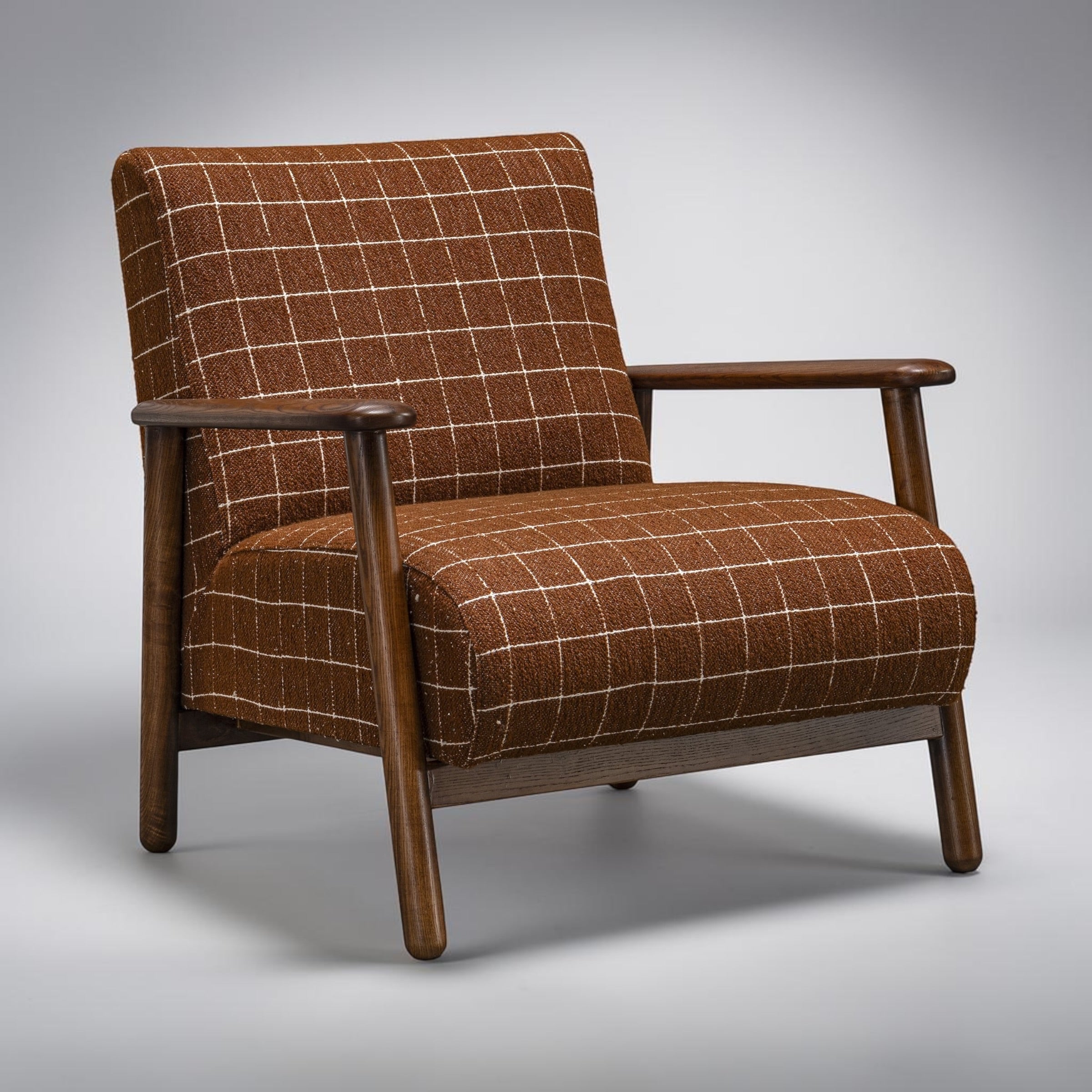 Side profile of the Frankie chair in Rust with supportive cushioning and modern styling.