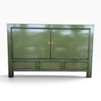 Frano Sideboard in Olive with two cupboard doors, three drawers and brass-toned handles