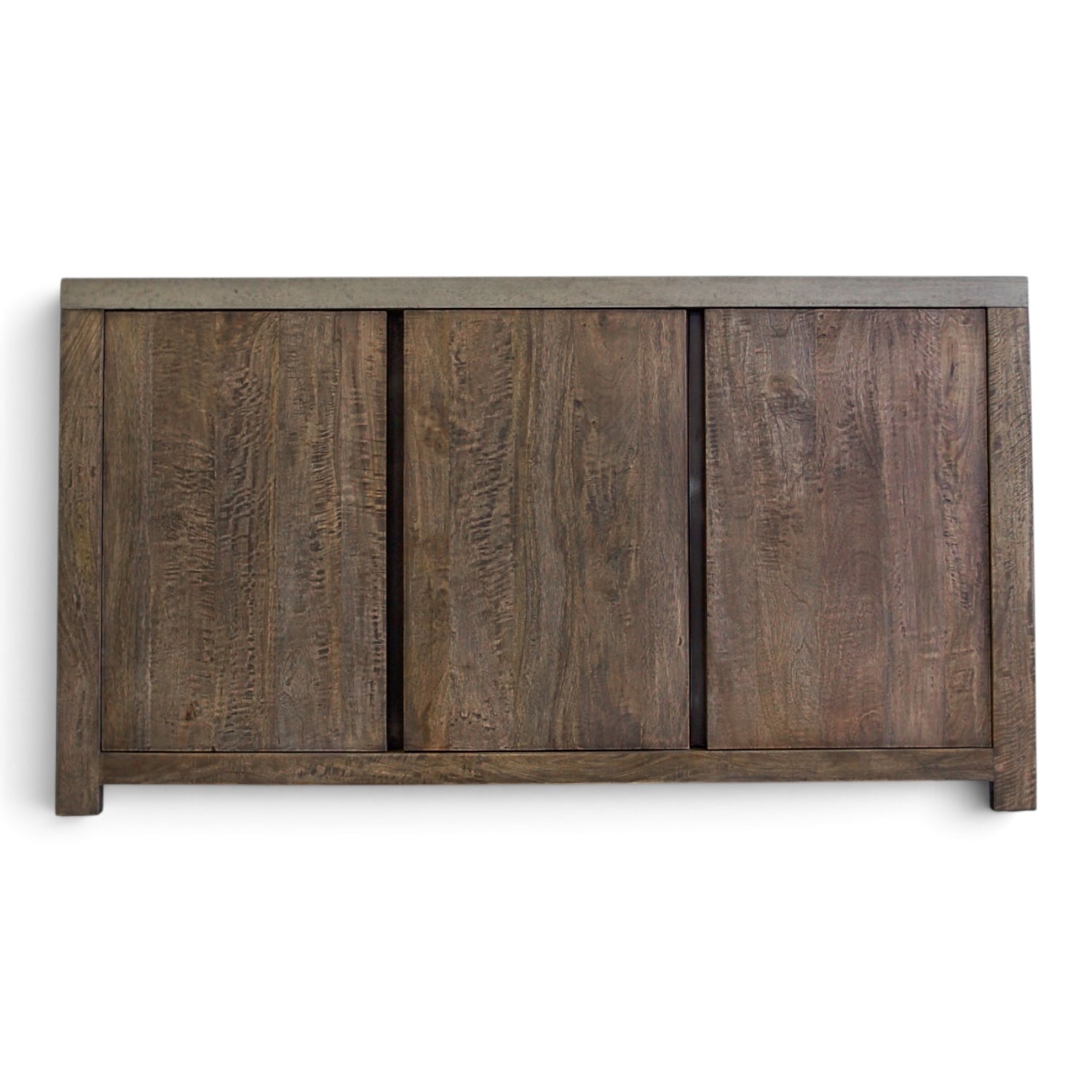 Gun Metal Stone Composite 3 Door Sideboard clear cut front view with timber doors and dark stone composite top