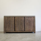 Gun Metal Stone Composite 3 Door Sideboard front view with timber doors and dark stone composite top