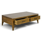 Hamstead Coffee Table with both drawers open, showing the generous built-in storage.