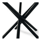 Close-up of the Harper Dining Table intersecting solid oak pedestal legs in a Black Oak finish.