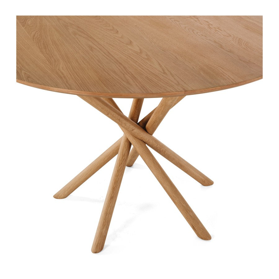 Close-up of the Harper Dining Table top highlighting the natural grain of the solid oak surface.