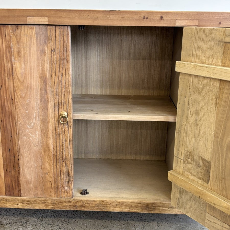 Henri reclaimed elm sideboard open cupboard showing internal storage shelf