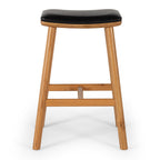 Front view of Hue Bar Stool in Natural Oak with black padded seat