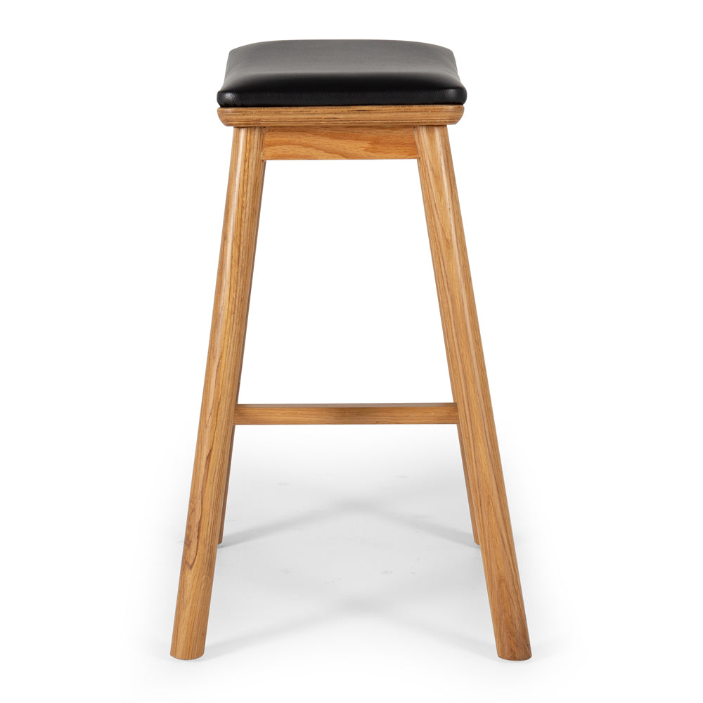 Side view of Hue Bar Stool showing natural oak legs and footrest