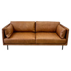 Hunter Leather Sofa in Caramel featuring premium leather upholstery, clean contemporary lines and slim black metal legs.