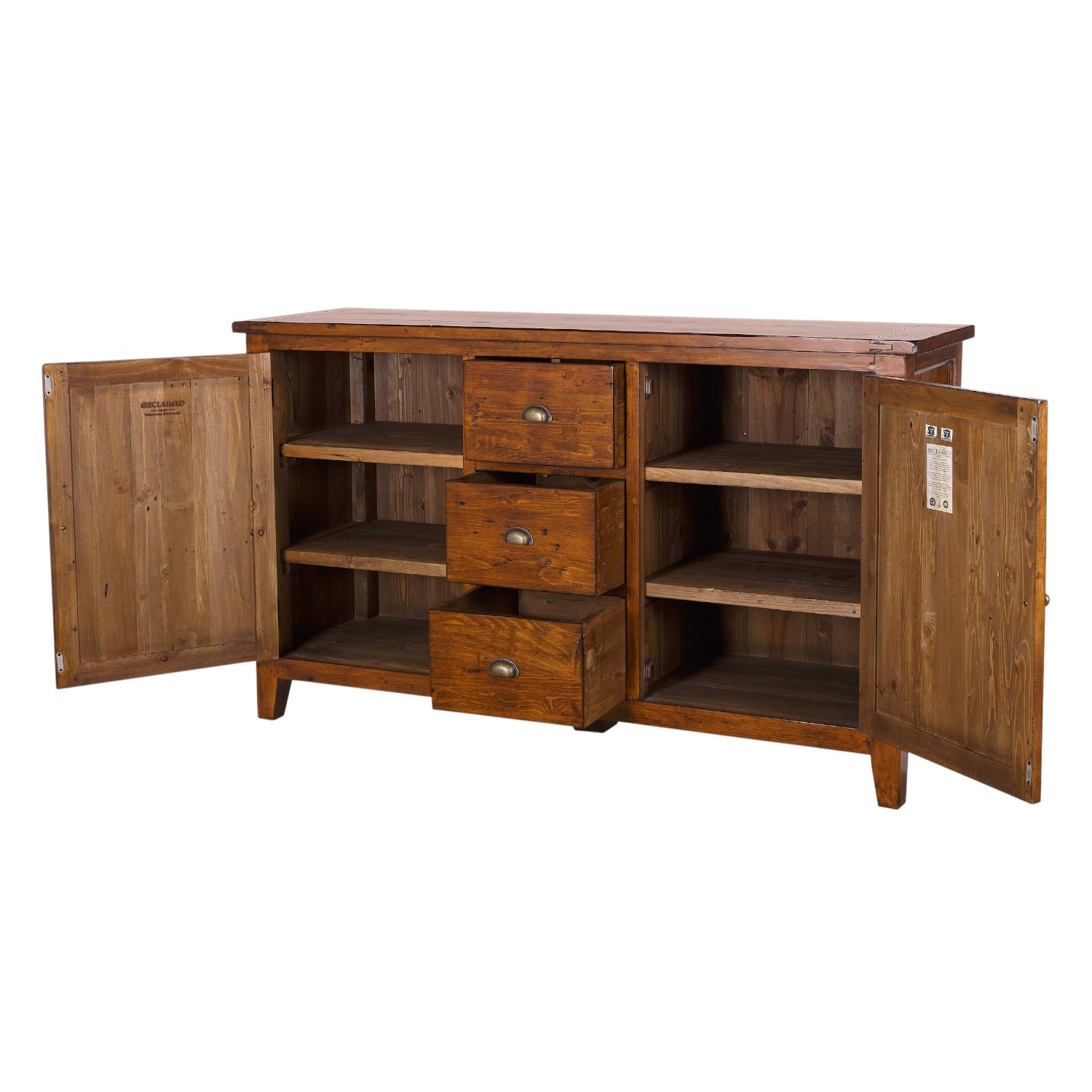 Irish Coast Buffet with doors and drawers open showing generous internal shelf storage