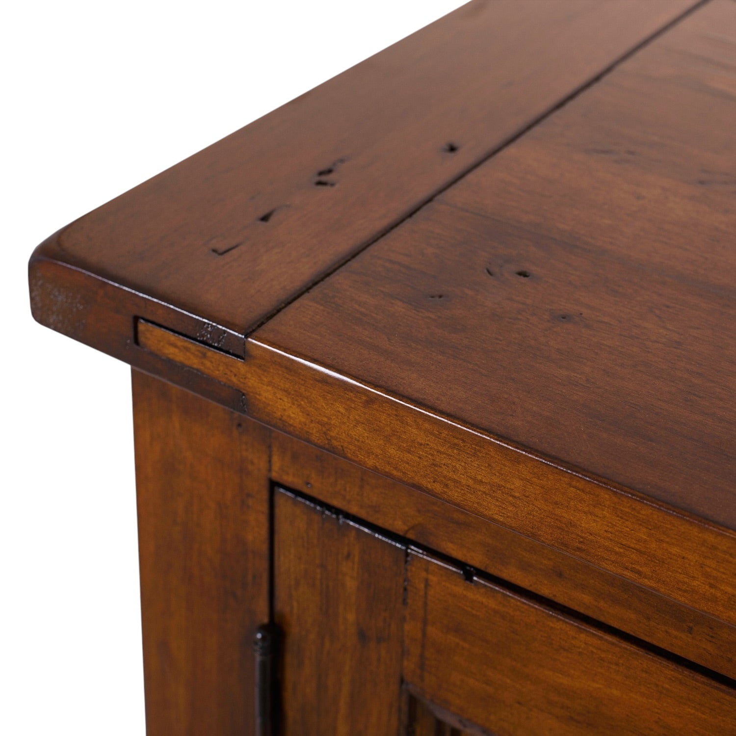 Close up of Irish Coast Buffet showing rustic timber top and natural character markings