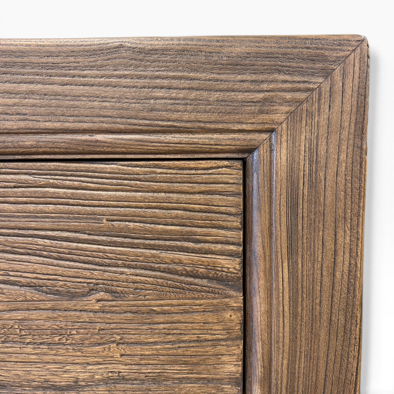 Close-up of the Canadian Brown Elm finish showing the distinctive natural timber grain and framed detailing